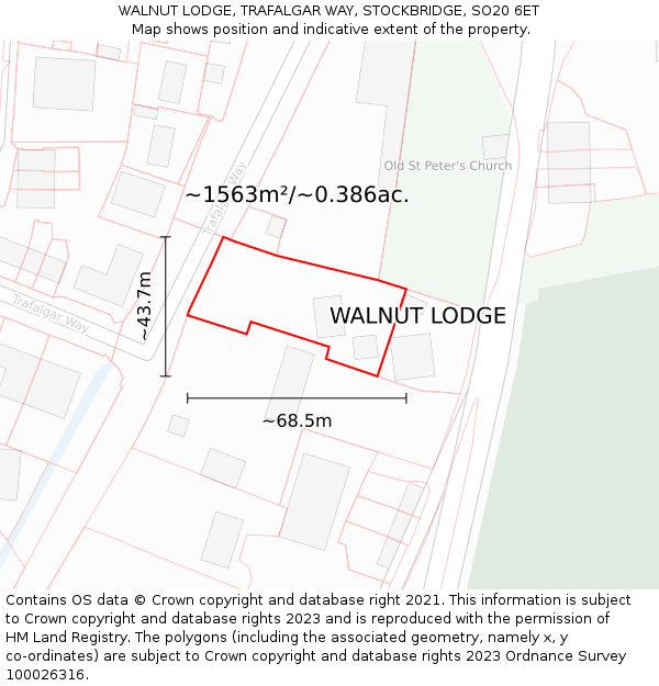 WALNUT LODGE, TRAFALGAR WAY, STOCKBRIDGE, SO20 6ET: Plot and title map