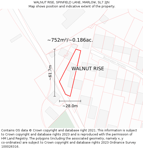 WALNUT RISE, SPINFIELD LANE, MARLOW, SL7 2JN: Plot and title map