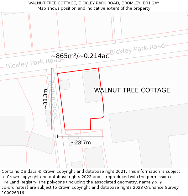 WALNUT TREE COTTAGE, BICKLEY PARK ROAD, BROMLEY, BR1 2AY: Plot and title map
