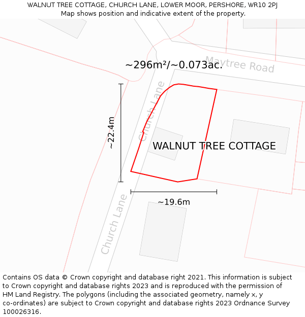 WALNUT TREE COTTAGE, CHURCH LANE, LOWER MOOR, PERSHORE, WR10 2PJ: Plot and title map
