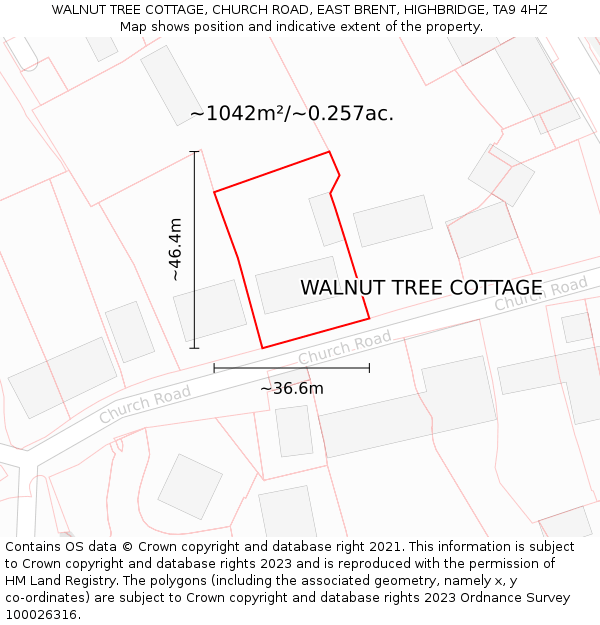 WALNUT TREE COTTAGE, CHURCH ROAD, EAST BRENT, HIGHBRIDGE, TA9 4HZ: Plot and title map