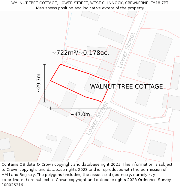 WALNUT TREE COTTAGE, LOWER STREET, WEST CHINNOCK, CREWKERNE, TA18 7PT: Plot and title map