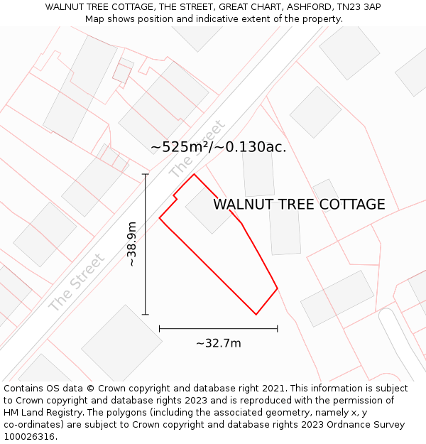 WALNUT TREE COTTAGE, THE STREET, GREAT CHART, ASHFORD, TN23 3AP: Plot and title map