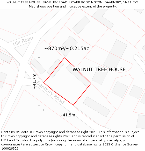 WALNUT TREE HOUSE, BANBURY ROAD, LOWER BODDINGTON, DAVENTRY, NN11 6XY: Plot and title map