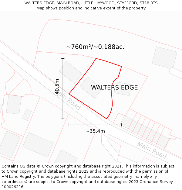 WALTERS EDGE, MAIN ROAD, LITTLE HAYWOOD, STAFFORD, ST18 0TS: Plot and title map