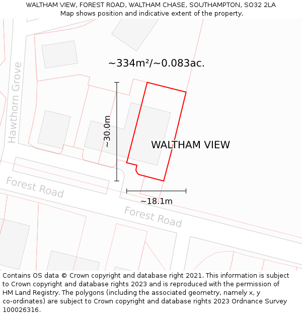 WALTHAM VIEW, FOREST ROAD, WALTHAM CHASE, SOUTHAMPTON, SO32 2LA: Plot and title map