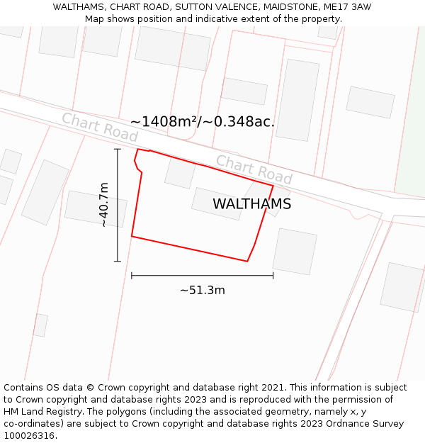 WALTHAMS, CHART ROAD, SUTTON VALENCE, MAIDSTONE, ME17 3AW: Plot and title map