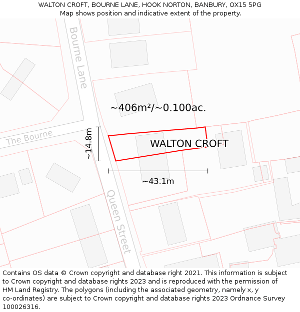 WALTON CROFT, BOURNE LANE, HOOK NORTON, BANBURY, OX15 5PG: Plot and title map