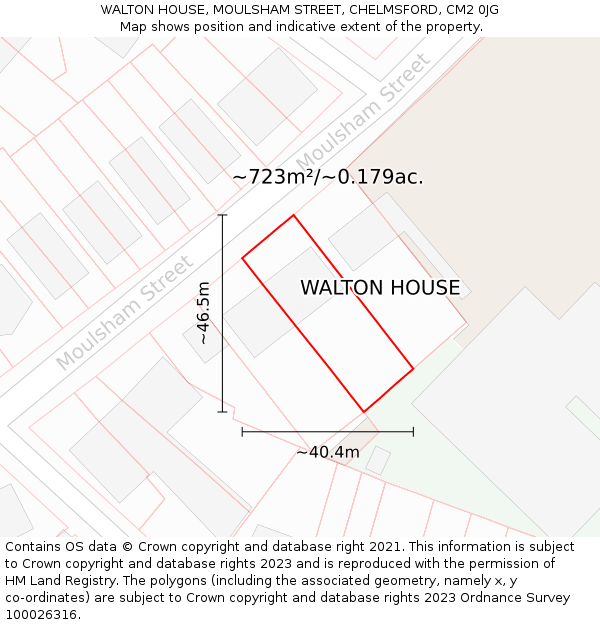 WALTON HOUSE, MOULSHAM STREET, CHELMSFORD, CM2 0JG: Plot and title map