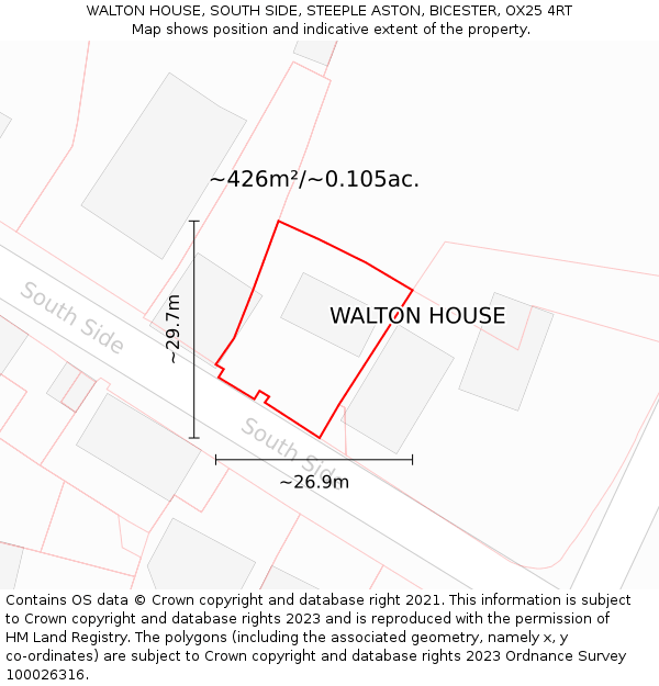 WALTON HOUSE, SOUTH SIDE, STEEPLE ASTON, BICESTER, OX25 4RT: Plot and title map