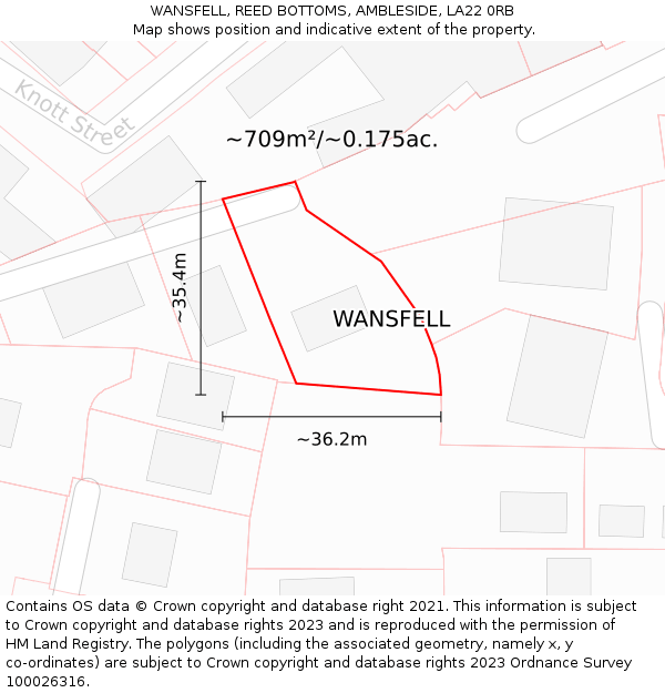 WANSFELL, REED BOTTOMS, AMBLESIDE, LA22 0RB: Plot and title map