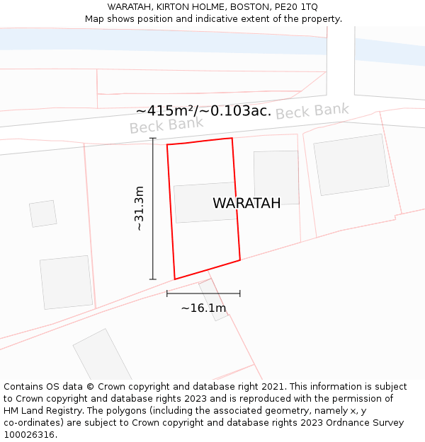 WARATAH, KIRTON HOLME, BOSTON, PE20 1TQ: Plot and title map