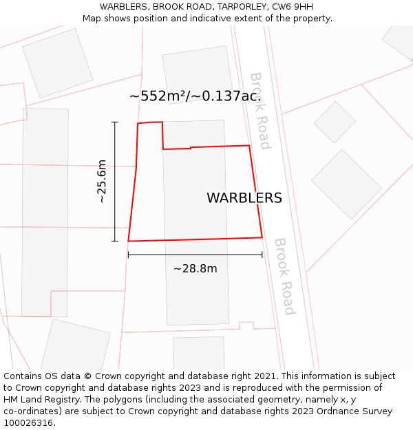 WARBLERS, BROOK ROAD, TARPORLEY, CW6 9HH: Plot and title map