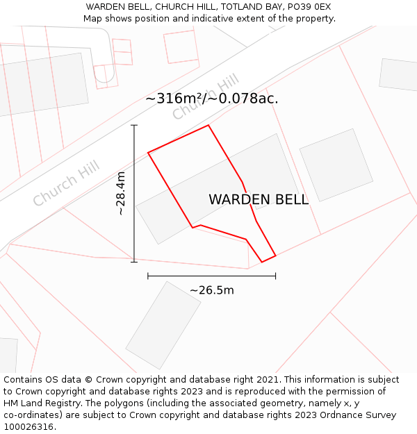 WARDEN BELL, CHURCH HILL, TOTLAND BAY, PO39 0EX: Plot and title map