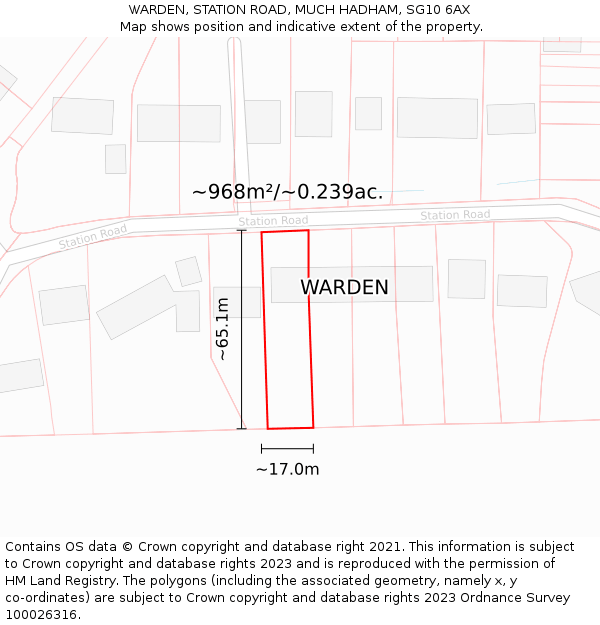 WARDEN, STATION ROAD, MUCH HADHAM, SG10 6AX: Plot and title map