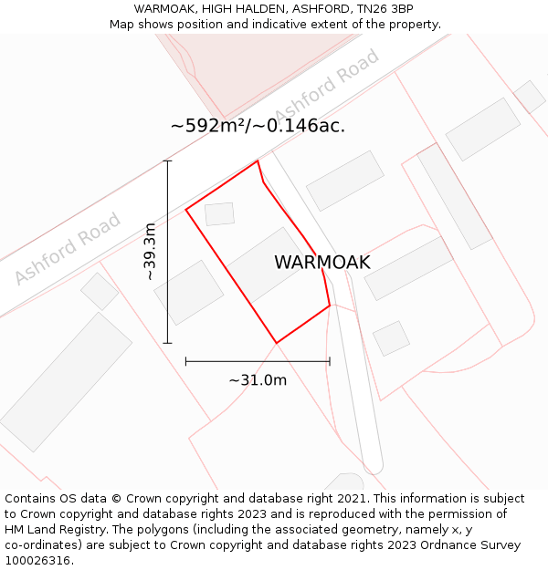 WARMOAK, HIGH HALDEN, ASHFORD, TN26 3BP: Plot and title map