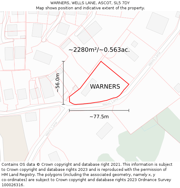 WARNERS, WELLS LANE, ASCOT, SL5 7DY: Plot and title map