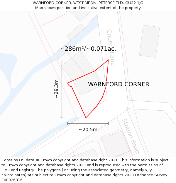 WARNFORD CORNER, WEST MEON, PETERSFIELD, GU32 1JG: Plot and title map