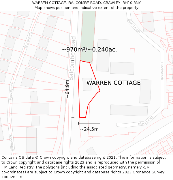 WARREN COTTAGE, BALCOMBE ROAD, CRAWLEY, RH10 3NY: Plot and title map