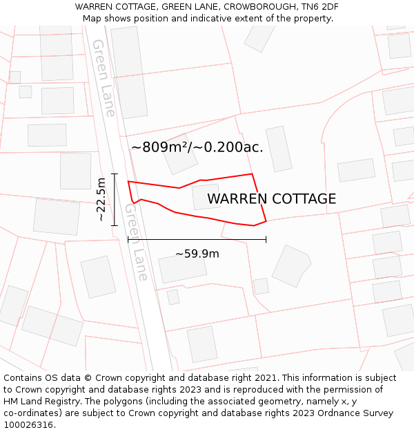 WARREN COTTAGE, GREEN LANE, CROWBOROUGH, TN6 2DF: Plot and title map