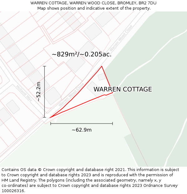 WARREN COTTAGE, WARREN WOOD CLOSE, BROMLEY, BR2 7DU: Plot and title map