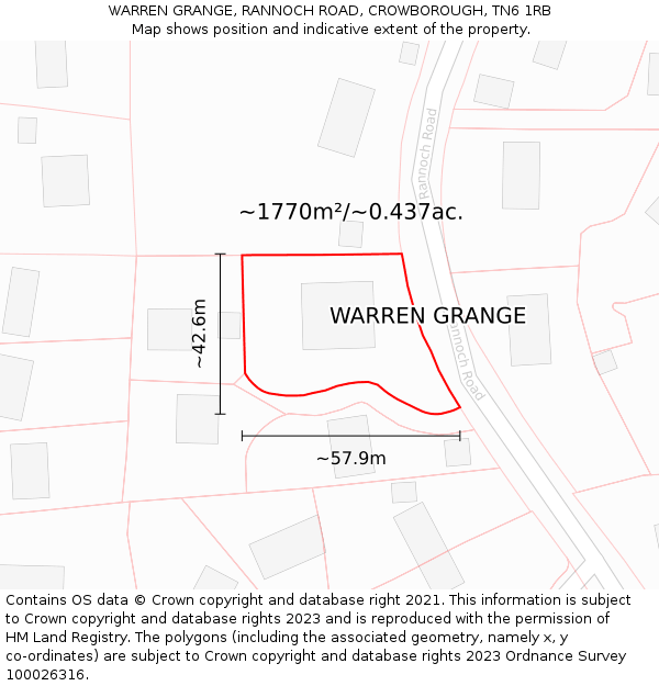 WARREN GRANGE, RANNOCH ROAD, CROWBOROUGH, TN6 1RB: Plot and title map