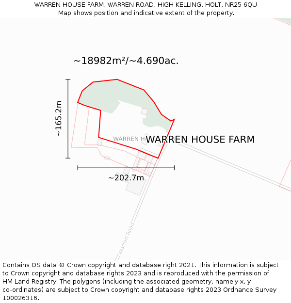 WARREN HOUSE FARM, WARREN ROAD, HIGH KELLING, HOLT, NR25 6QU: Plot and title map