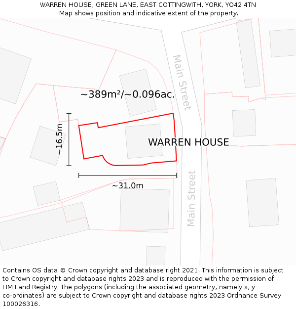 WARREN HOUSE, GREEN LANE, EAST COTTINGWITH, YORK, YO42 4TN: Plot and title map