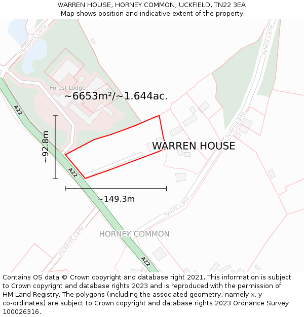 WARREN HOUSE, HORNEY COMMON, UCKFIELD, TN22 3EA: Plot and title map