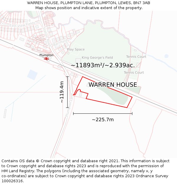 WARREN HOUSE, PLUMPTON LANE, PLUMPTON, LEWES, BN7 3AB: Plot and title map