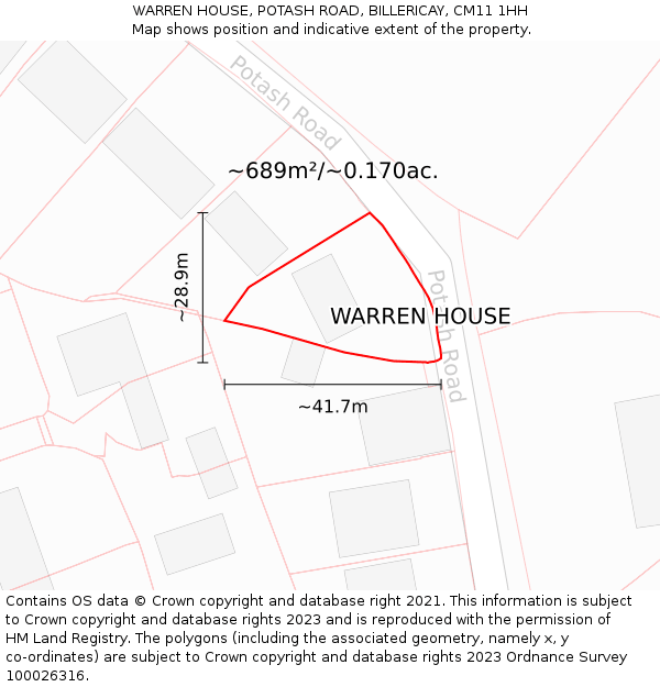 WARREN HOUSE, POTASH ROAD, BILLERICAY, CM11 1HH: Plot and title map