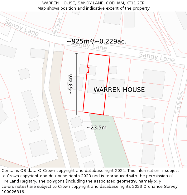 WARREN HOUSE, SANDY LANE, COBHAM, KT11 2EP: Plot and title map