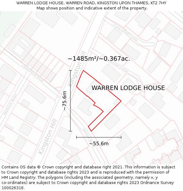 WARREN LODGE HOUSE, WARREN ROAD, KINGSTON UPON THAMES, KT2 7HY: Plot and title map