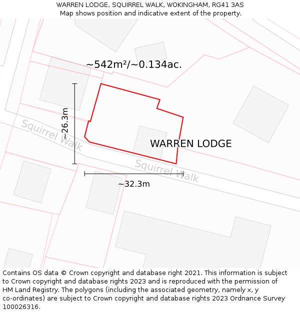 WARREN LODGE, SQUIRREL WALK, WOKINGHAM, RG41 3AS: Plot and title map