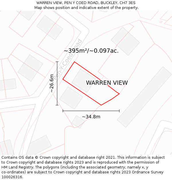 WARREN VIEW, PEN Y COED ROAD, BUCKLEY, CH7 3ES: Plot and title map