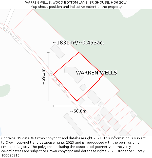 WARREN WELLS, WOOD BOTTOM LANE, BRIGHOUSE, HD6 2QW: Plot and title map