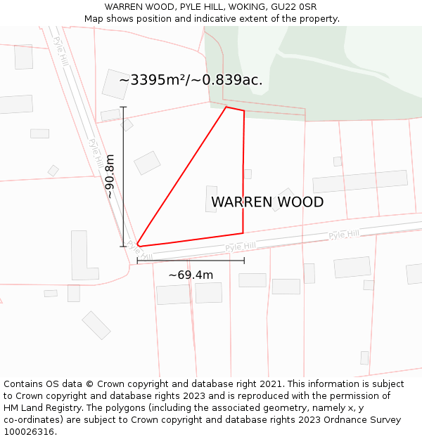 WARREN WOOD, PYLE HILL, WOKING, GU22 0SR: Plot and title map