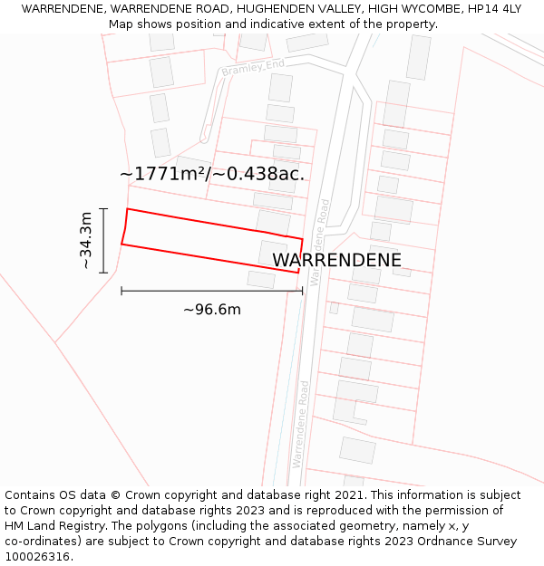 WARRENDENE, WARRENDENE ROAD, HUGHENDEN VALLEY, HIGH WYCOMBE, HP14 4LY: Plot and title map
