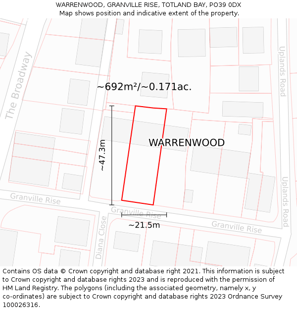 WARRENWOOD, GRANVILLE RISE, TOTLAND BAY, PO39 0DX: Plot and title map