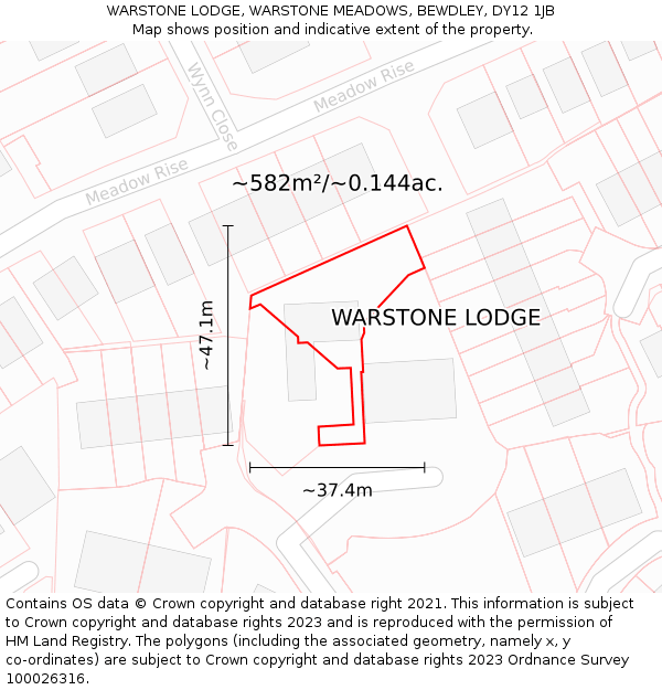 WARSTONE LODGE, WARSTONE MEADOWS, BEWDLEY, DY12 1JB: Plot and title map