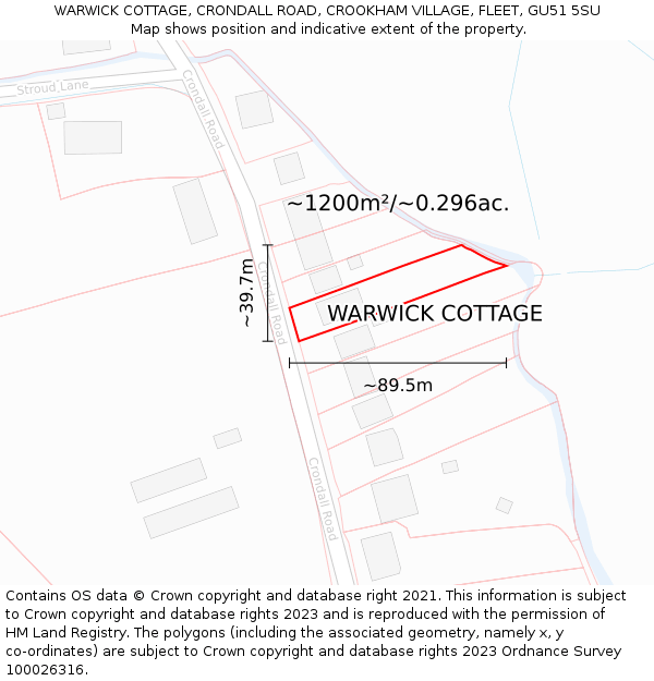 WARWICK COTTAGE, CRONDALL ROAD, CROOKHAM VILLAGE, FLEET, GU51 5SU: Plot and title map