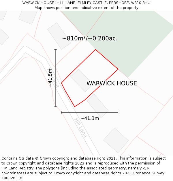 WARWICK HOUSE, HILL LANE, ELMLEY CASTLE, PERSHORE, WR10 3HU: Plot and title map