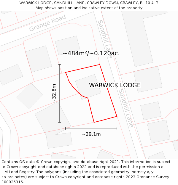 WARWICK LODGE, SANDHILL LANE, CRAWLEY DOWN, CRAWLEY, RH10 4LB: Plot and title map