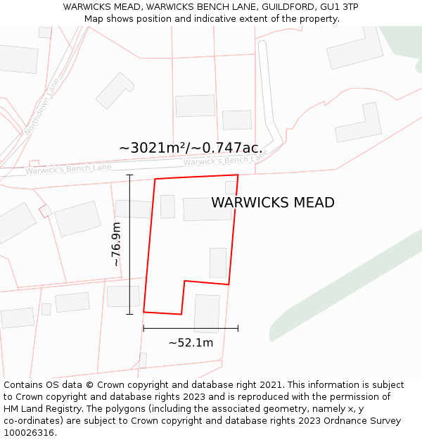 WARWICKS MEAD, WARWICKS BENCH LANE, GUILDFORD, GU1 3TP: Plot and title map