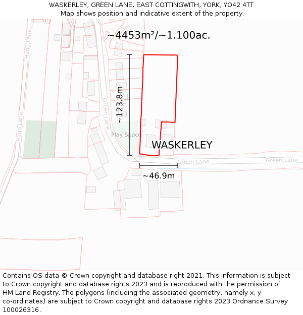 WASKERLEY, GREEN LANE, EAST COTTINGWITH, YORK, YO42 4TT: Plot and title map