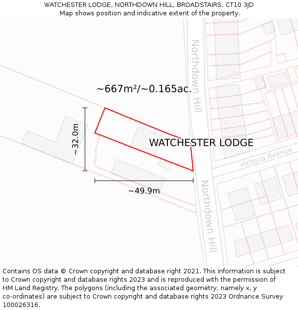 WATCHESTER LODGE, NORTHDOWN HILL, BROADSTAIRS, CT10 3JD: Plot and title map