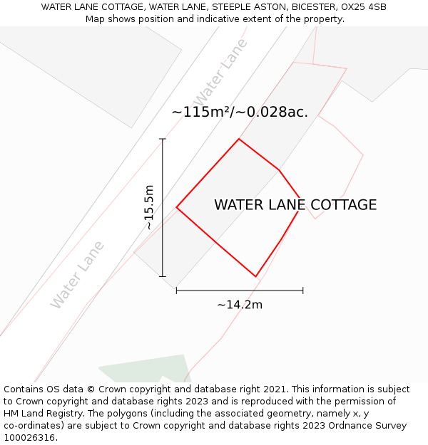 WATER LANE COTTAGE, WATER LANE, STEEPLE ASTON, BICESTER, OX25 4SB: Plot and title map