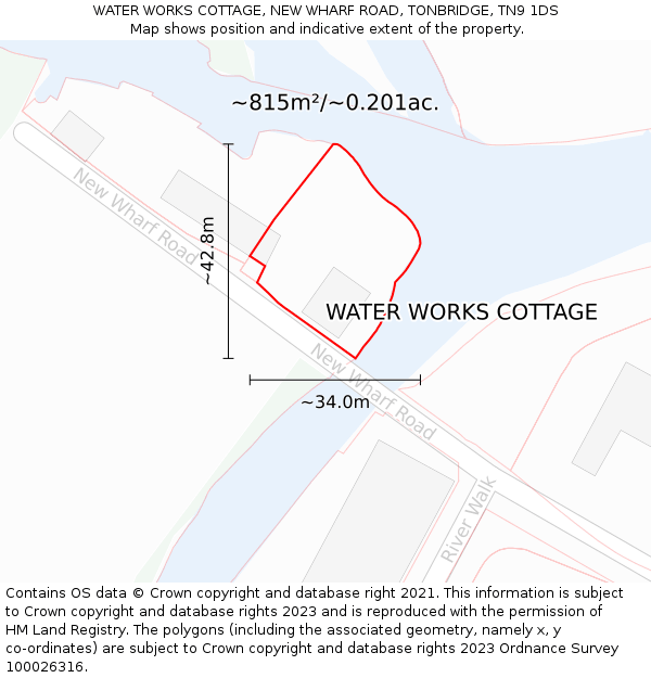 WATER WORKS COTTAGE, NEW WHARF ROAD, TONBRIDGE, TN9 1DS: Plot and title map