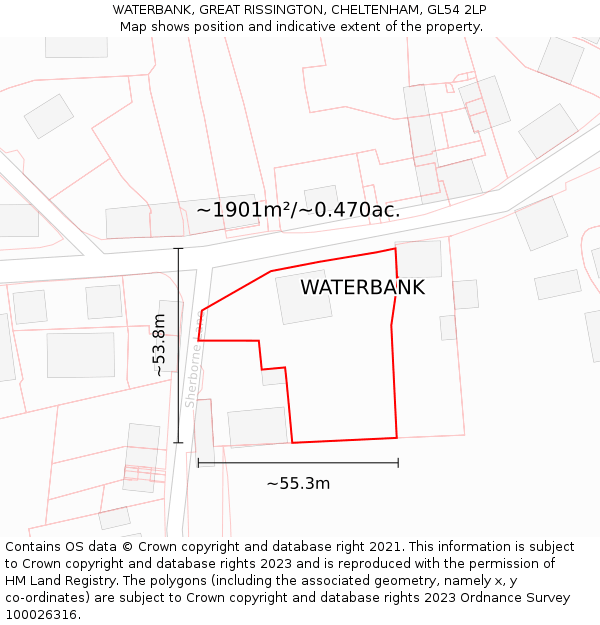 WATERBANK, GREAT RISSINGTON, CHELTENHAM, GL54 2LP: Plot and title map