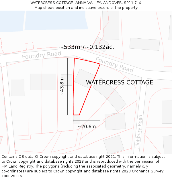 WATERCRESS COTTAGE, ANNA VALLEY, ANDOVER, SP11 7LX: Plot and title map